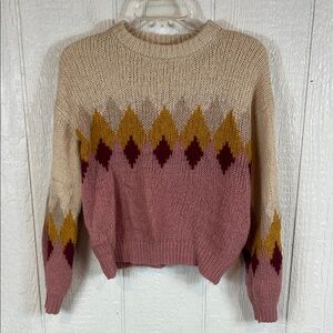 Elodie Girl Colorful Knit Sweater with Diamond Pattern